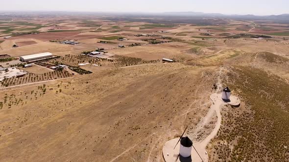 Aerial View of Don Quixote Windmills. Molino Rucio Consuegra in the Center of Spain