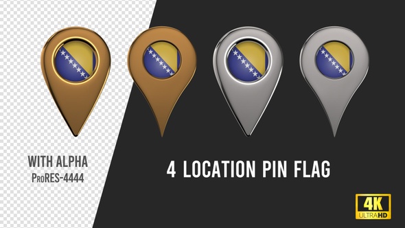 Bosnia and Herzegovina Flag Location Pins Silver And Gold