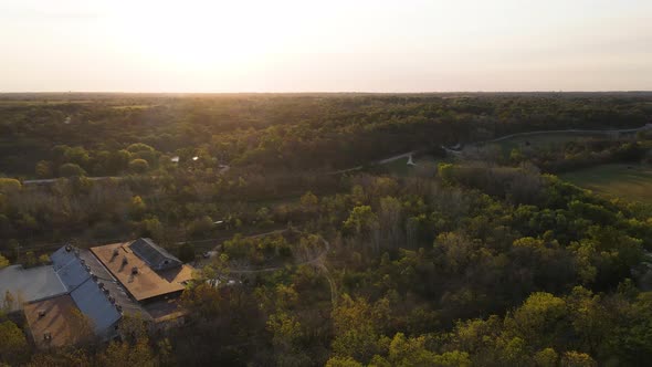 Sunset on Horizon of Rural Midwest Kansas Landscape, Aerial