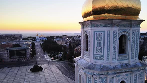 Kyiv. Ukraine. Aerial View : St. Sophia Church in the Morning at Dawn.