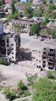 Vertical Video of a Wartorn House in Ukraine