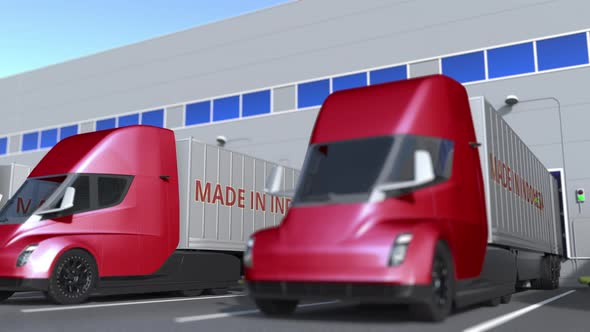 Modern Semi-trailer Trucks with MADE IN INDONESIA Text