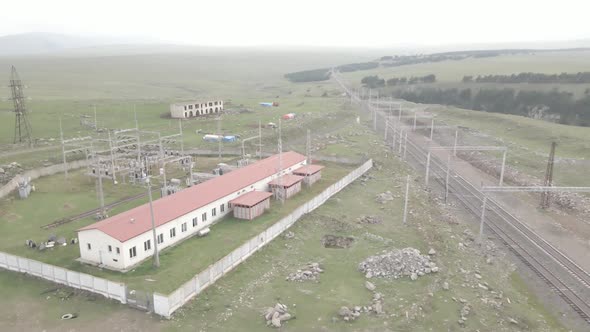 Aerial view of Traction substation of Trialeti railway station, Georgia