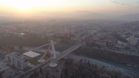 Aerial View of Millennium Bridge Over Moraca River in Podgorica