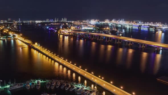 Night time lapse of traffic  to Miami Beach Florida