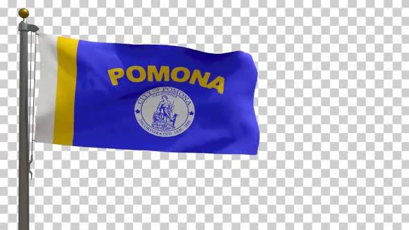 Pomona City Flag (California, USA) on Flagpole with Alpha Channel - 4K