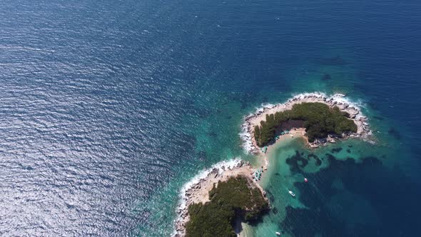 Beautiful Coastline of South Albania with Hills and Mountains Above Blue Azure Sea