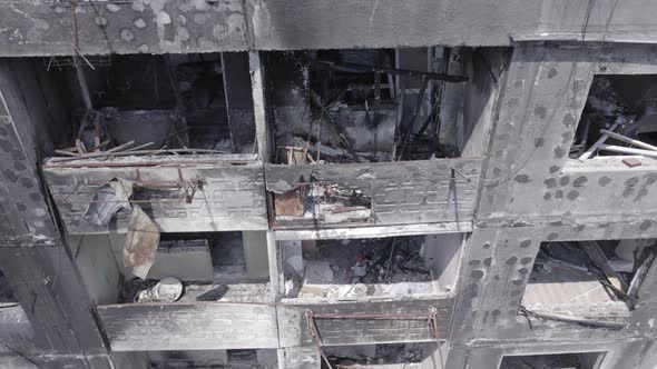 Burnt Residential Multistorey Building During the War in Ukraine