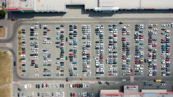 Timelapse Shooting Car Parking of a Shopping Mall Topdown View
