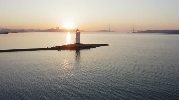 Drone View of the Old Tokarevsky Lighthouse at Dawn