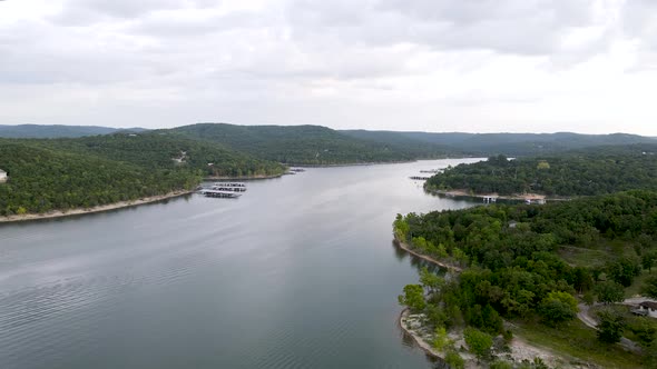 Table Rock Lake State Park in Ozark Mountains in Missouri - Aerial Drone Establishing View