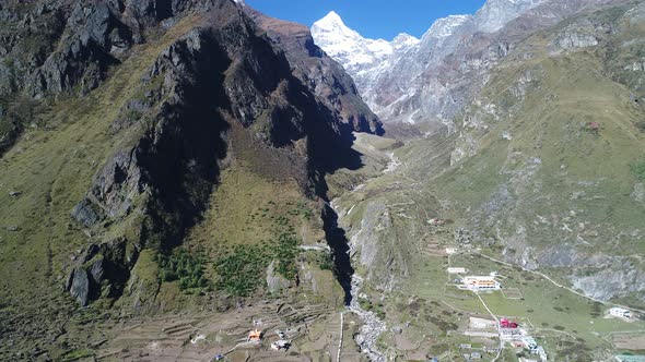 City of Badrinath state of Uttarakhand in India seen from the sky