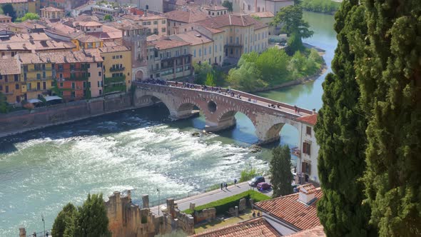 Old Stone Bridge Over the River