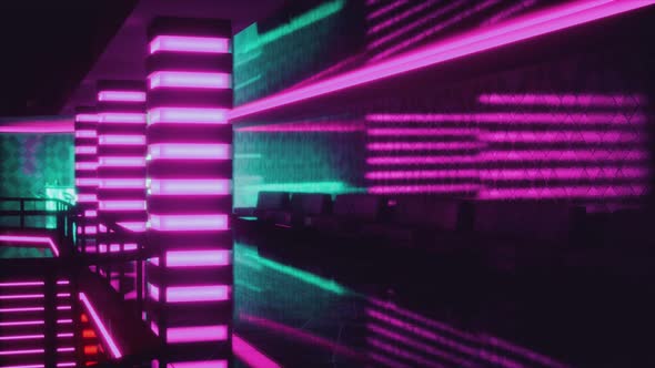 Empty Night Club with Neon Lights