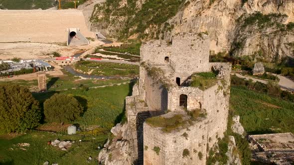 Orbit Pull Back Shot Of Beautiful Mselha Romanian Fort, Batroun, Lebanon, Middle East