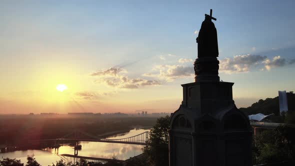 Kyiv, Ukraine : Monument To Vladimir the Great at Dawn in the Morning