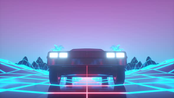 Retrofuturistic 80s Style sciFi Car Background