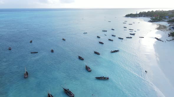 Aerial View of the Indian Ocean Near the Shore of the Island of Zanzibar Tanzania Slow Motion