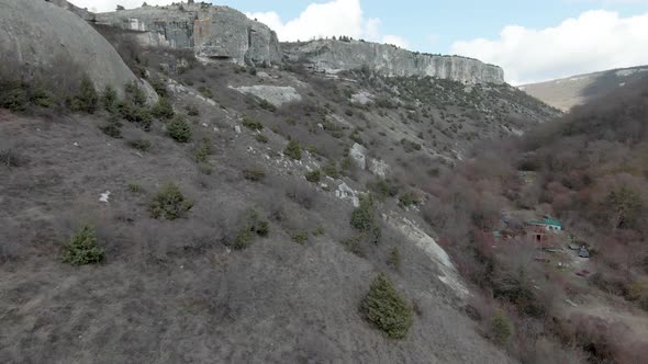 Flying in rocky gorge