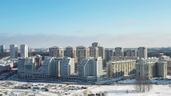 View From the Height of the New Microdistrict in the City of Minsk in Winter