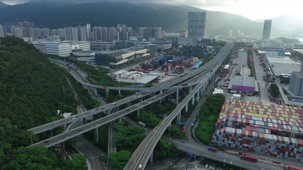 Aerial footage of  traffic on modern viaducts in Shenzhen city, China,Hyperlapse