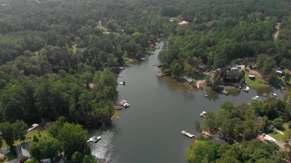 Aerial footage of lake front properties in Lake Murray, SC.