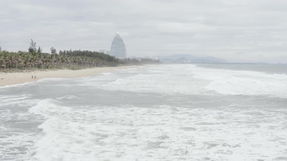 Aerial view of a beach in Xiamen facing the China sea, Fujian, China.