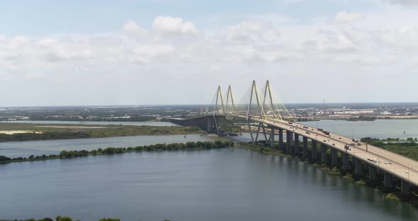 Establishing shot of the Fred Hartman Bridge in Baytown Texas