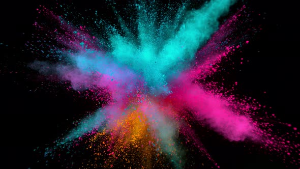 Super Slowmotion Shot of Color Powder Explosion Isolated on Black Background