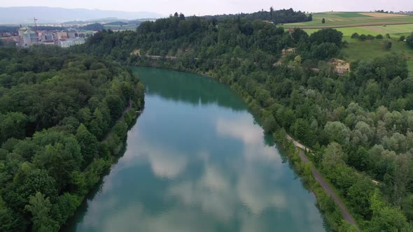 The River Aare in the region of Aarberg after passing berne