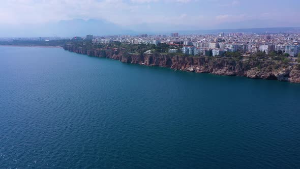 Antalya City on Sunny Day and Mediterranean Sea