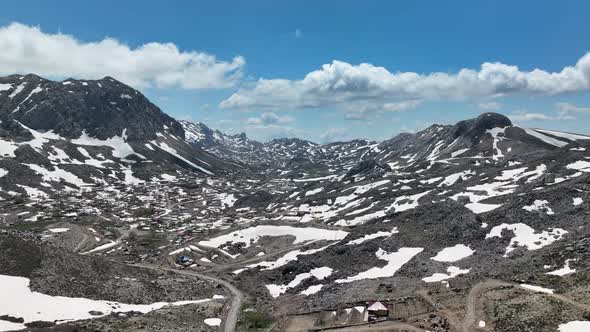 The end of winter in the mountains aerial view 4 K