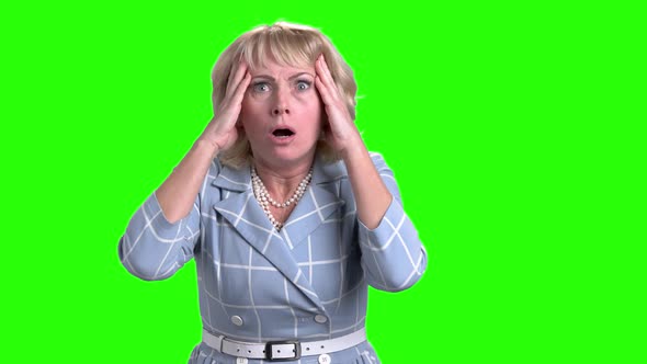 Horrified Mature Woman on Green Screen