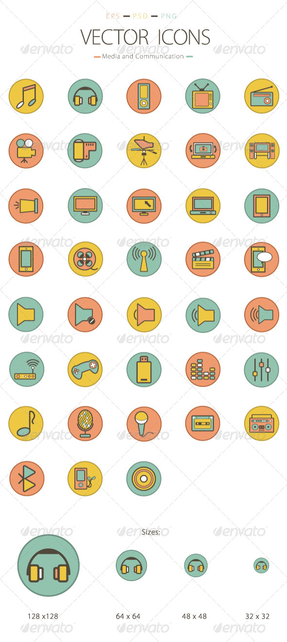 Set of 38 Media and Communication Icons