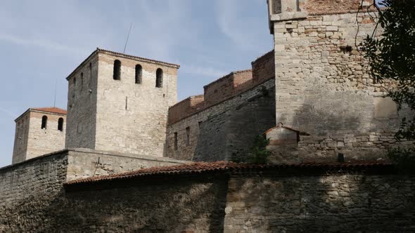 VIDIN, BULGARIA - OCTOBER 10, 2017 Towers and protecting walls of  Ottoman  fortress called Krepost 