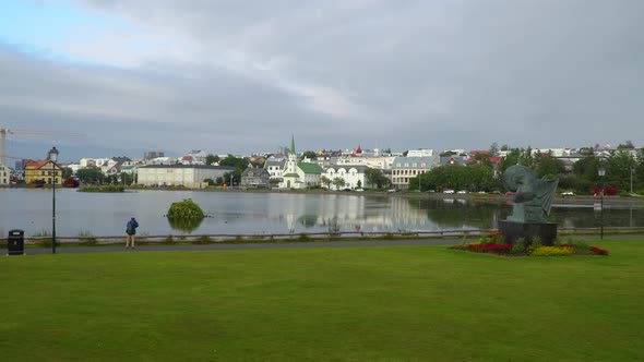 Cityscape of Reykjavik Near Tjornin Lake