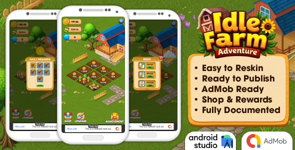 Idle Farm Adventure - Idle Game Android Studio Project with AdMob Ads + Ready to Publish
