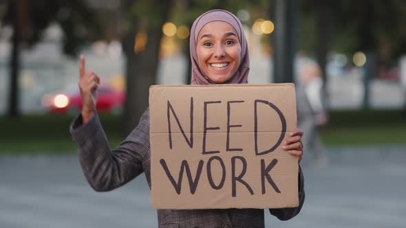 Happy Muslim Woman in Hijab Standing Outdoors Islamic Arabian Girl Smiling Unemployed Arab Lady