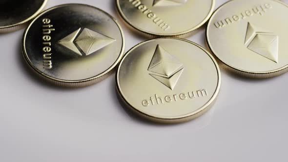 Rotating shot of Ethereum Bitcoins