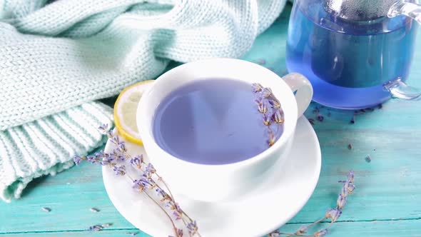 Cup of aromatic lavender tea