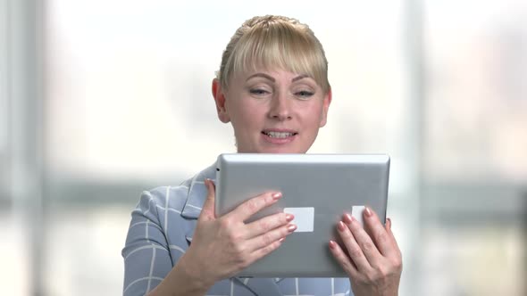 Mature Caucasian Woman Talking Via Internet.