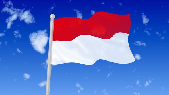Indonesia Flag Waving In The Sky With Cloud