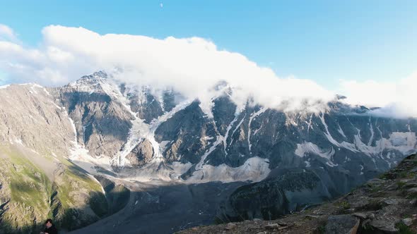 High Snowcovered Peaks at Ski Resort By Elbrus Mountain