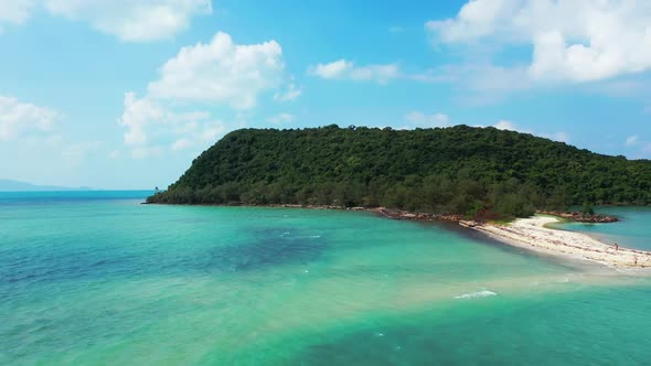 Aerial view sky of exotic bay beach break by blue lagoon and white sand background of a dayout near 