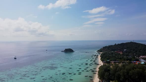 Aerial Drone View on Tropical Koh Lipe Island in Thailand Amazing Blue Water