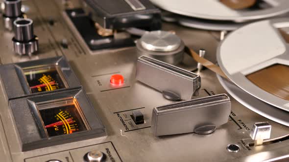VU meters of an old Reel to Reel Tape recorder close up