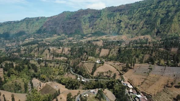 Mountain Landscape with Valley and Village Jawa Island, Indonesia.