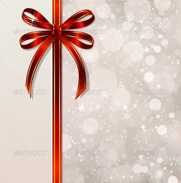 Red Bow on a Magical Christmas Background