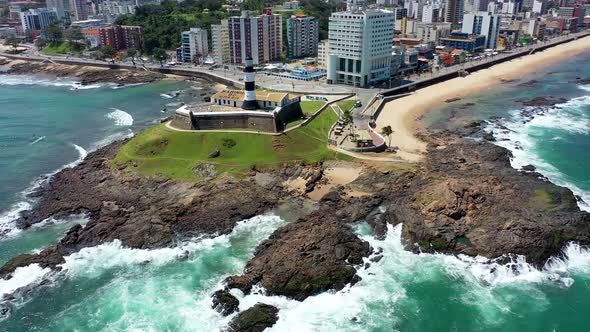 Aerial landscape at famous tourism place of coast city of Salvador, Bahia, Brazil.