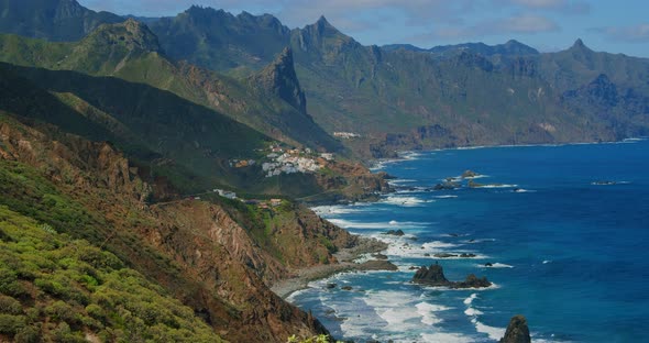 Atlantic Ocean and Cute Town or Village Almaciga